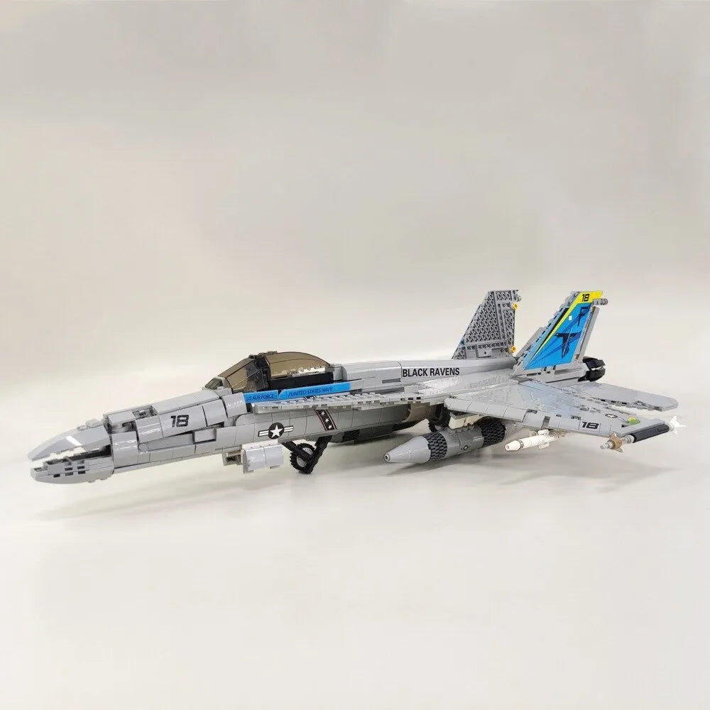 Building Blocks MOC Military F-18 Fighter Jet Aircraft Kids Bricks Toys - 3