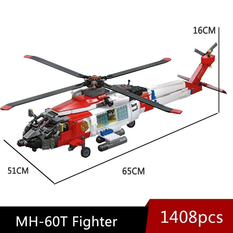 Building Blocks MOC Military MH-60T Armed Rescue Helicopter Bricks Toys - 1