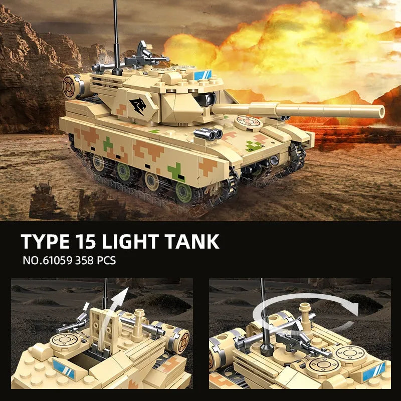Building Blocks MOC Military WW2 Type 15 Light Tank Bricks Toy 61059 Construction Set Toys - 2