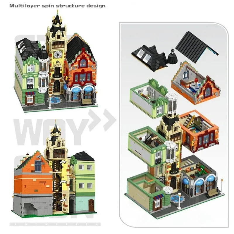 Building Blocks MOC Street Expert City Clock Tower Square Bricks Toy 89103 - 5