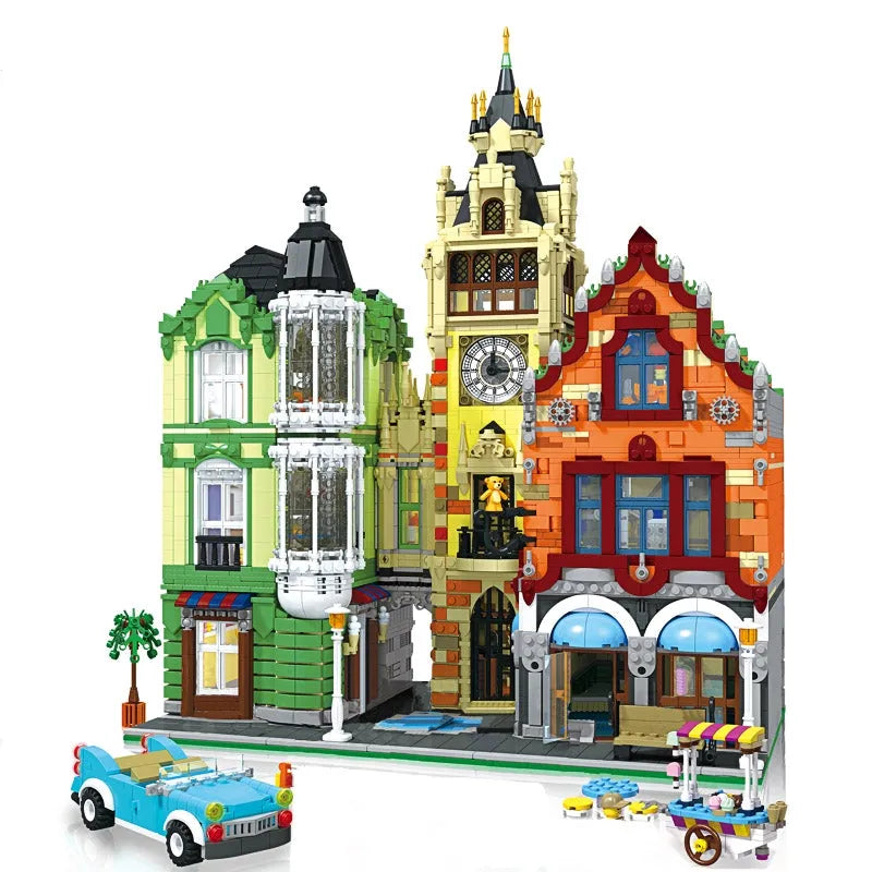 Building Blocks MOC Street Expert City Clock Tower Square Bricks Toy 89103 - 1