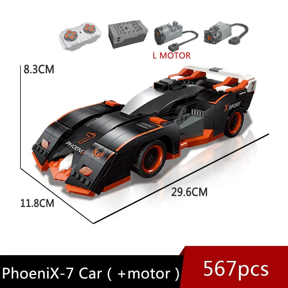 Building Blocks Tech Motorized MOC Phoneix-7 Racing Car Bricks Toy - 2