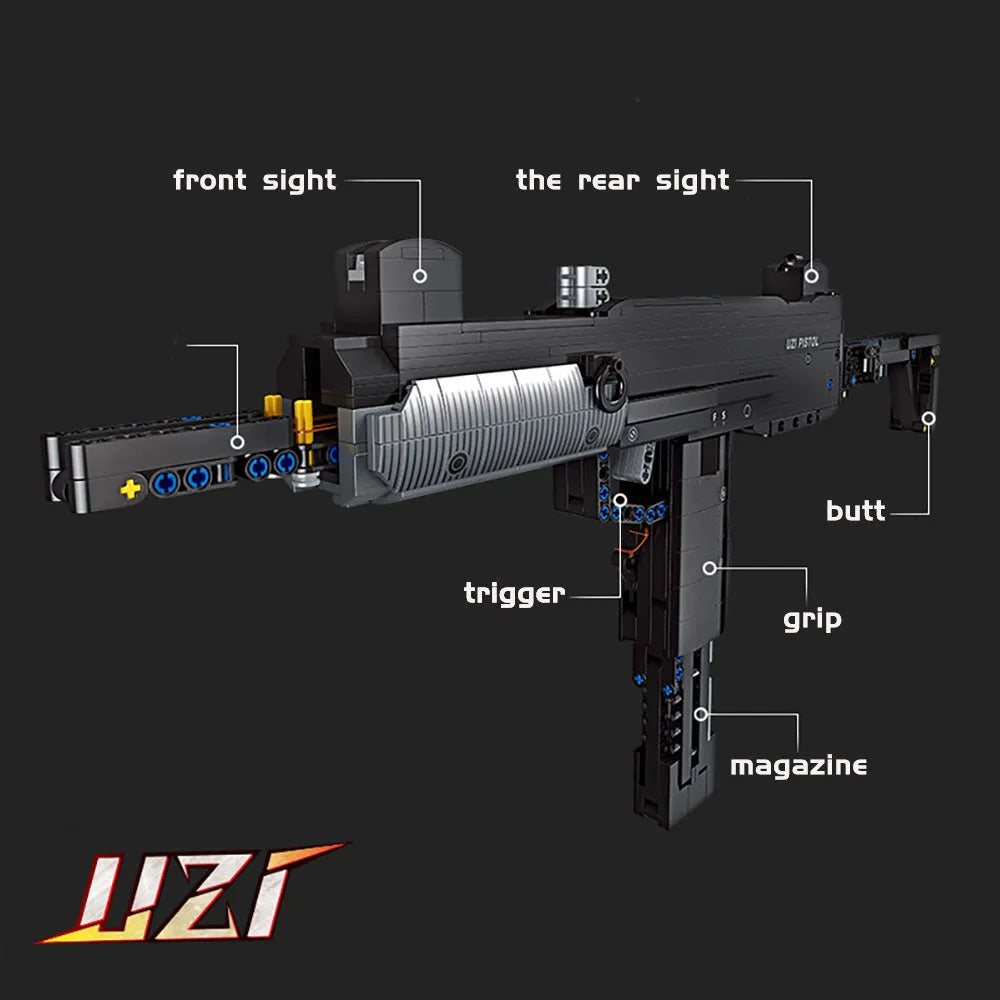 Building Blocks Tech Weapon MOC UZI Sub Machine Gun Bricks Toy - 3