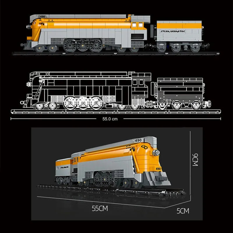 Building Blocks Technic MOC CO 490 Steam Train Locomotive Bricks Toys 59021 Construction Set Toys - 6