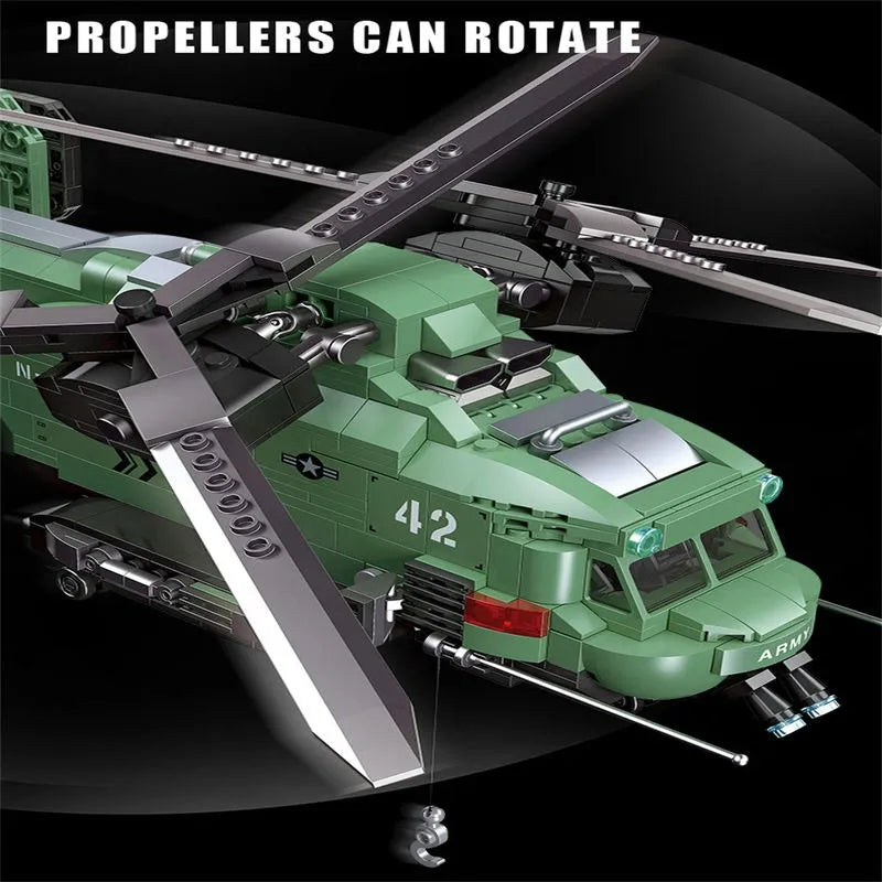 Hand Held Rotor Toy Technical MOC Twin-Rotor Helicopter Building Blocks