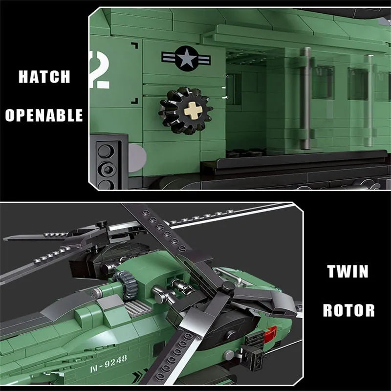 Building Blocks Technical MOC Twin-Rotor Helicopter Bricks Toy 58008 - 7