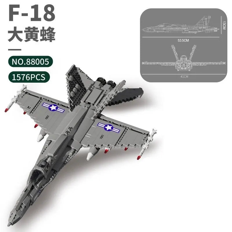 Building Blocks Military Aircraft F-18 Hornet Fighter Jet Bricks Toy - 7