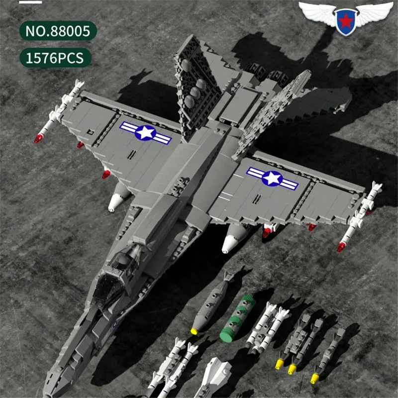 Building Blocks Military Aircraft F - 18 Hornet Fighter Jet Bricks Toy - 8