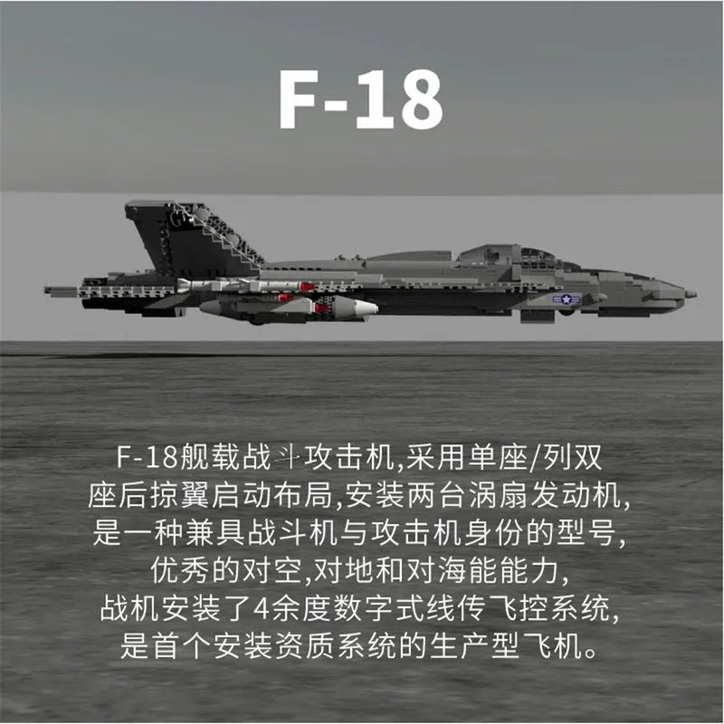 Building Blocks Military Aircraft F-18 Hornet Fighter Jet Bricks Toy - 3