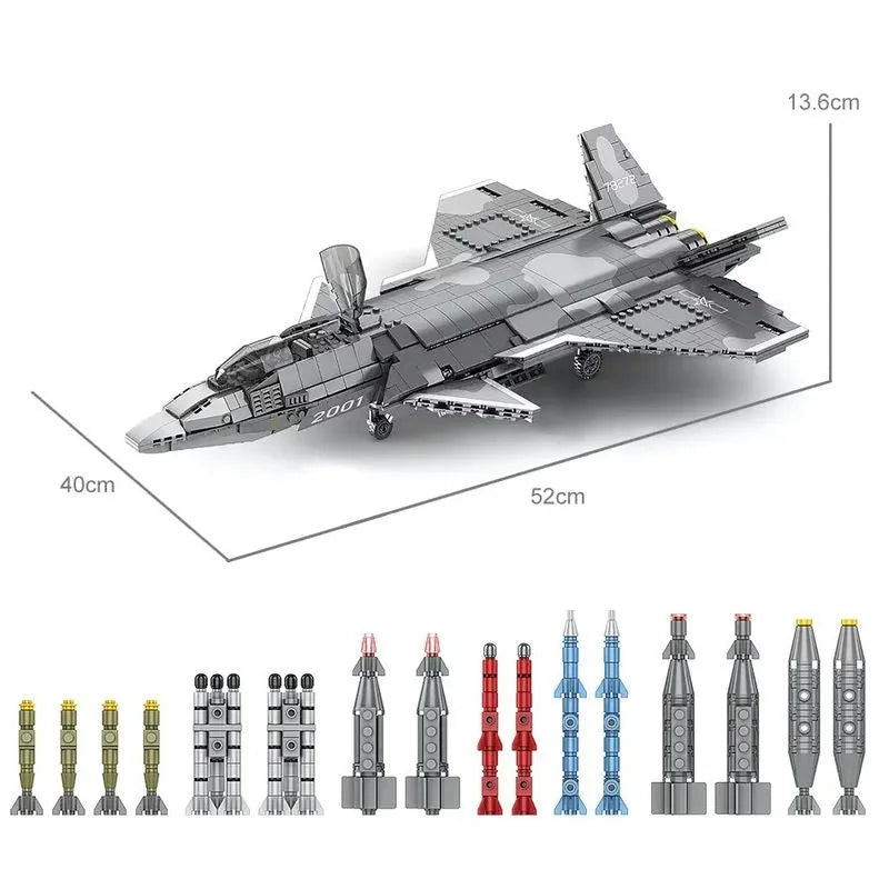 Building Blocks Military Aircraft J-20 Stealth Fighter Jet Bricks Toy Construction Set Toys - 2
