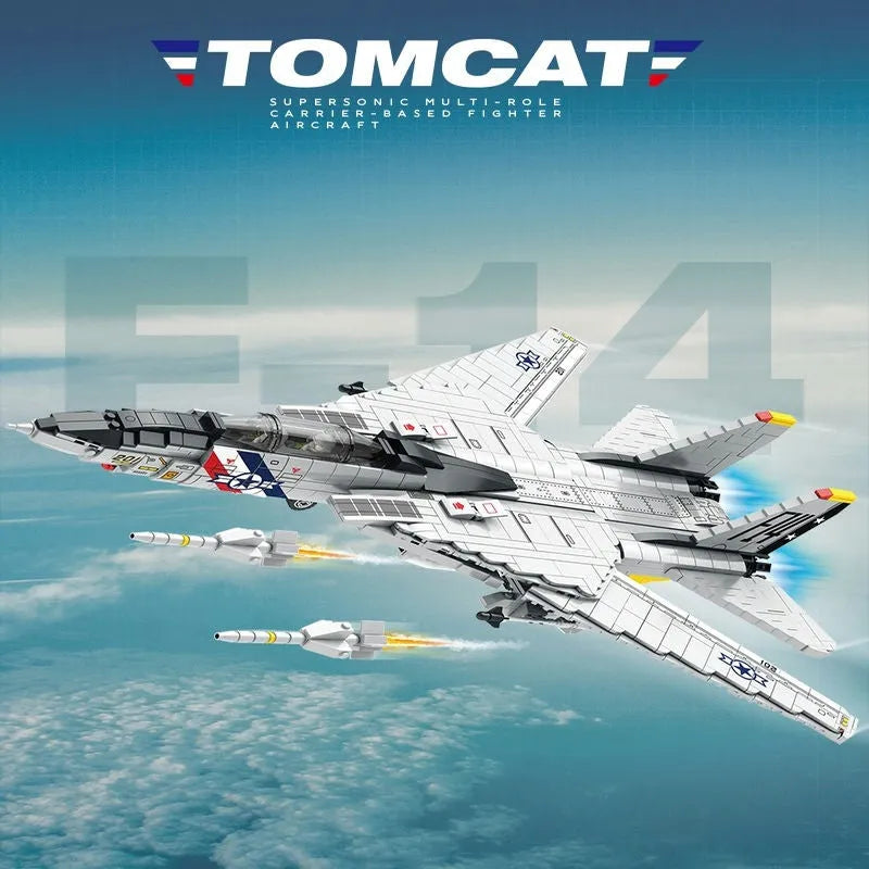 Building Blocks Military Aircraft MOC F-14 Tomcat Fighter Jet Bricks Toy - 2