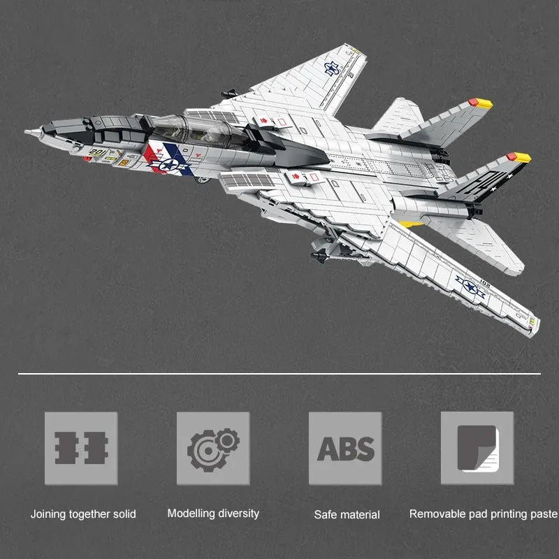 Building Blocks Military Aircraft MOC F-14 Tomcat Fighter Jet Bricks Toy - 7