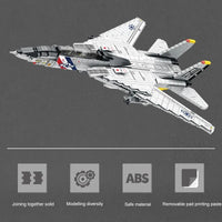Thumbnail for Building Blocks Military Aircraft MOC F-14 Tomcat Fighter Jet Bricks Toy - 7