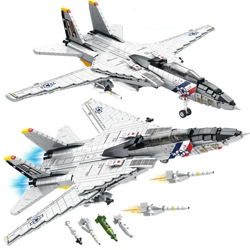Building Blocks Military Aircraft MOC F-14 Tomcat Fighter Jet Bricks Toy - 4