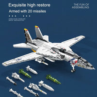 Thumbnail for Building Blocks Military Aircraft MOC F-14 Tomcat Fighter Jet Bricks Toy - 6