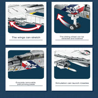 Thumbnail for Building Blocks Military Aircraft MOC F-14 Tomcat Fighter Jet Bricks Toy - 3