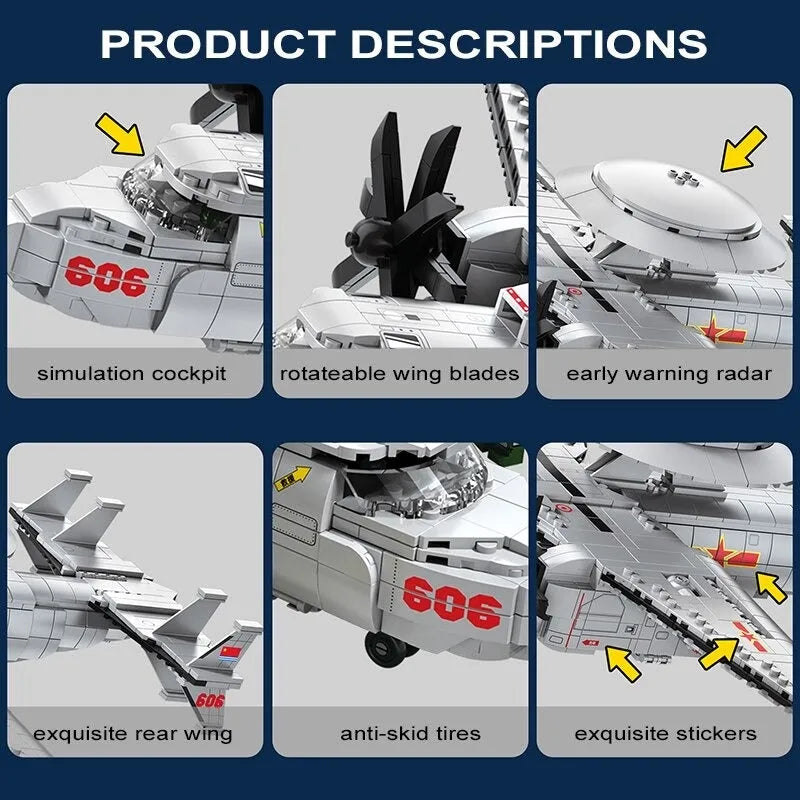 Building Blocks Military Aircraft MOC KJ - 600 AWACS Fighter Bricks Toy - 7