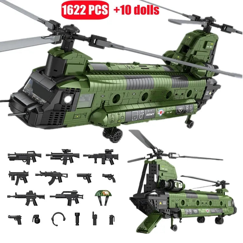 Building Blocks Military CH - 47 Transport Helicopter Chinook Bricks Toy - 2
