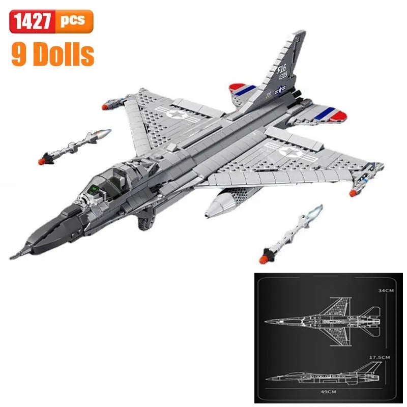 Building Blocks Military F - 16 Fighting Falcon Aircraft Bricks Toy - 6