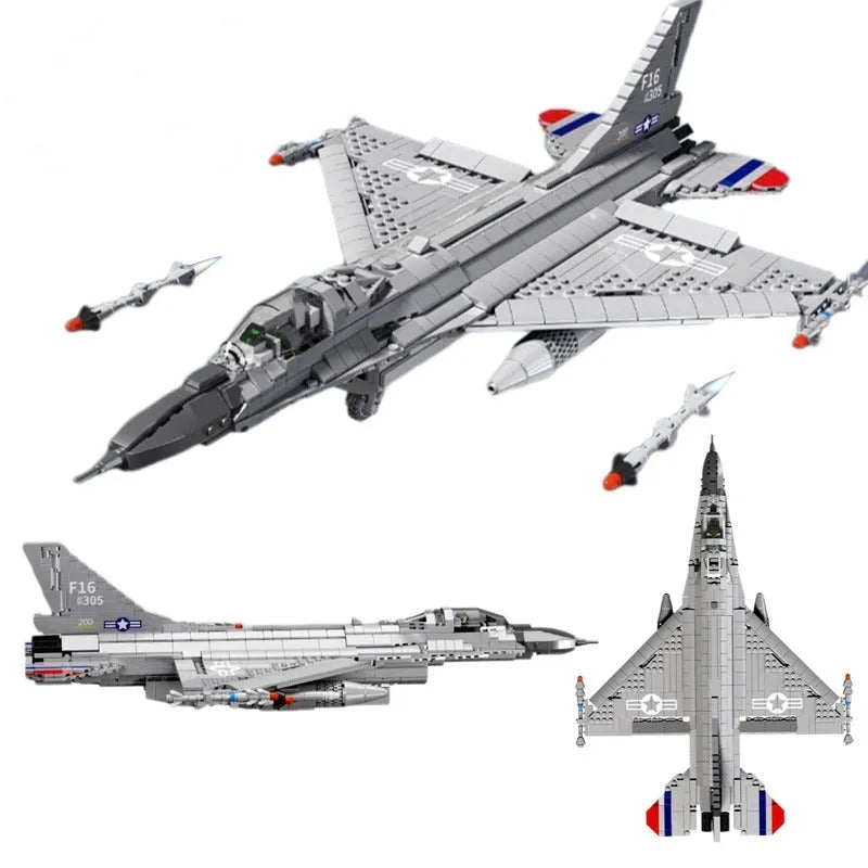 Building Blocks Military F - 16 Fighting Falcon Aircraft Bricks Toy - 2