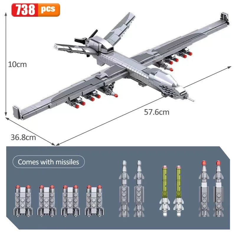 Building Blocks Military Unmanned Drone Wing Loong UAV-2 Bricks Toy - 6