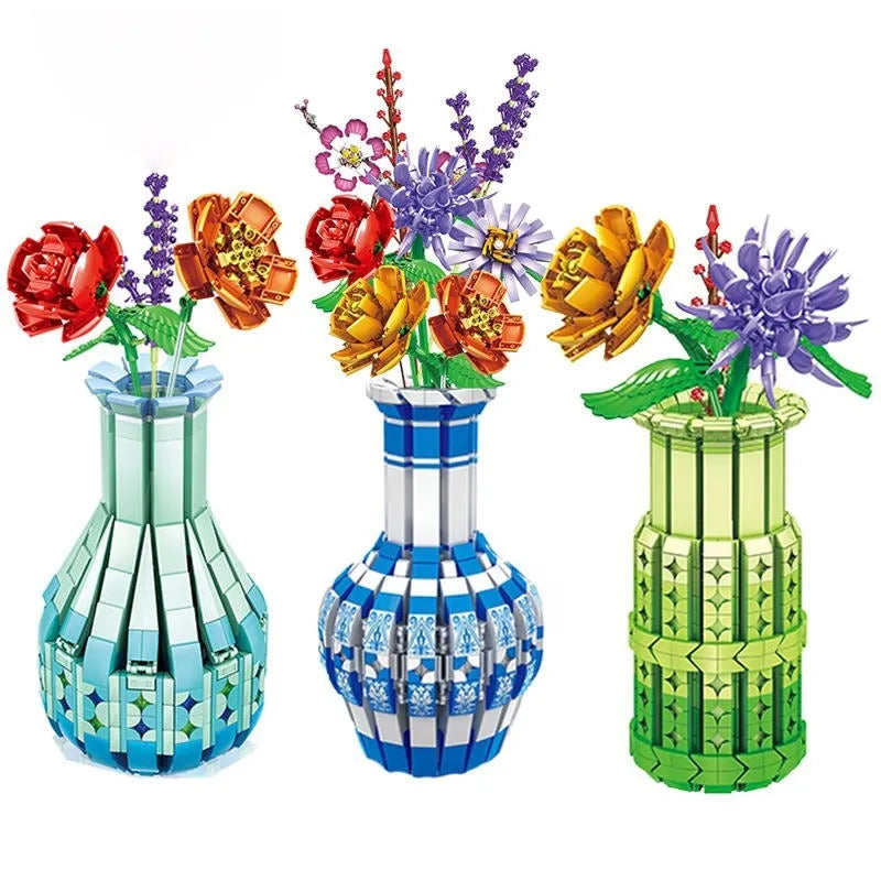 Building Blocks MOC Bouquet Flower Plant Vase Bricks Pot Kids Toys - 8