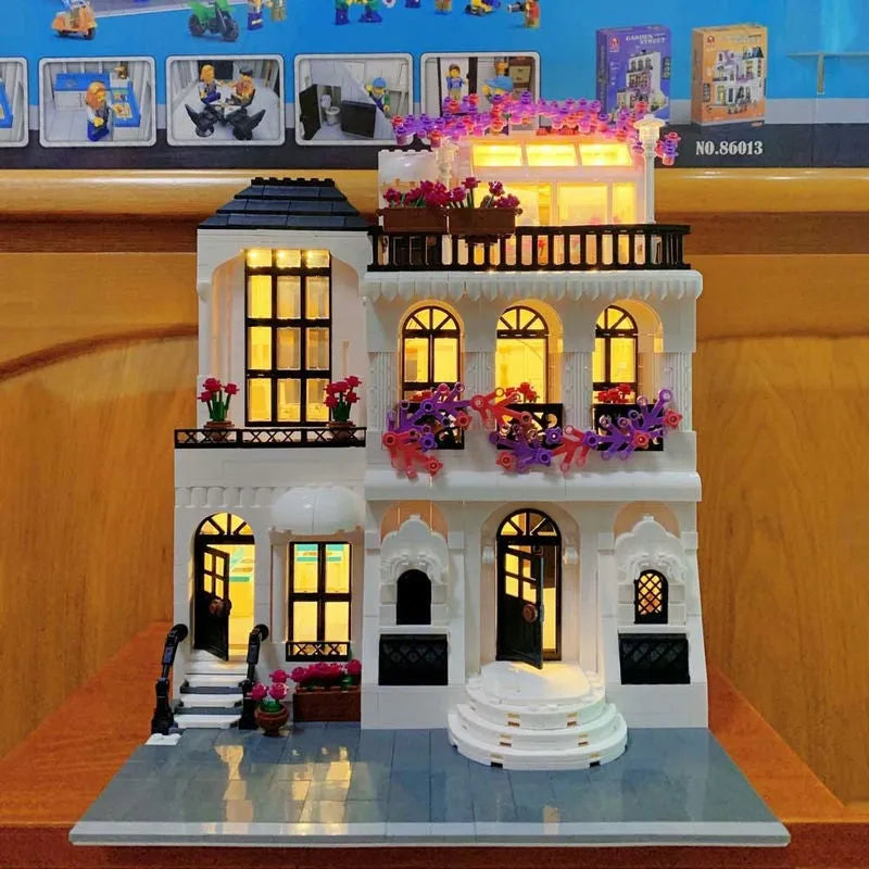 Building Blocks MOC Creator Expert European City Garden Flower Villa Bricks Toy - 9