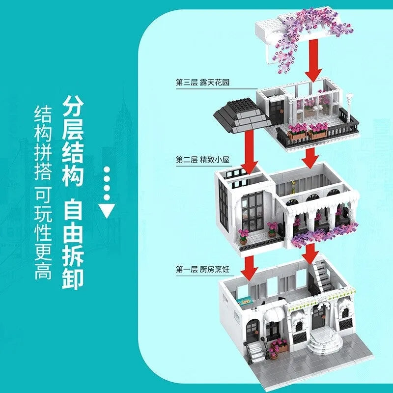 Building Blocks MOC Creator Expert European City Garden Flower Villa Bricks Toy - 7