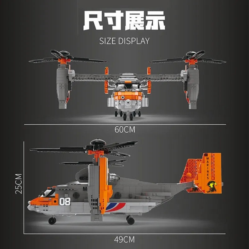 Building Blocks MOC Expert Creator Boeing Bell Osprey V22 Bricks Toy 88007 - 9