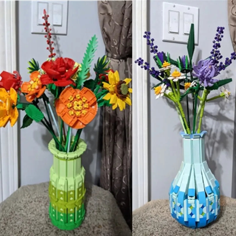 Building Blocks MOC Flowers Bouquet Plants Vase Bricks Pot Kids Toys - 10