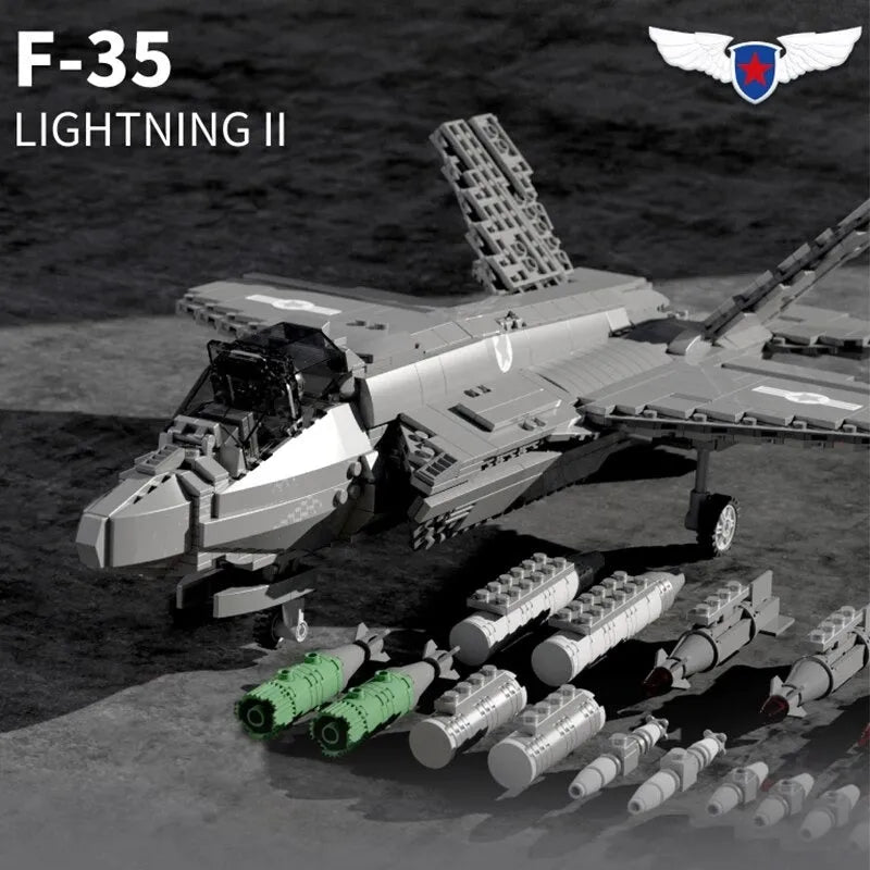 Building Blocks MOC Military Aircraft F-35 Lightning Stealth Jet Bricks Toy - 4