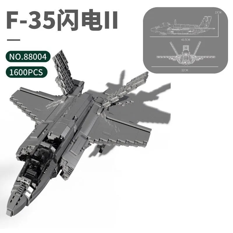 Building Blocks MOC Military Aircraft F-35 Lightning Stealth Jet Bricks Toy - 3