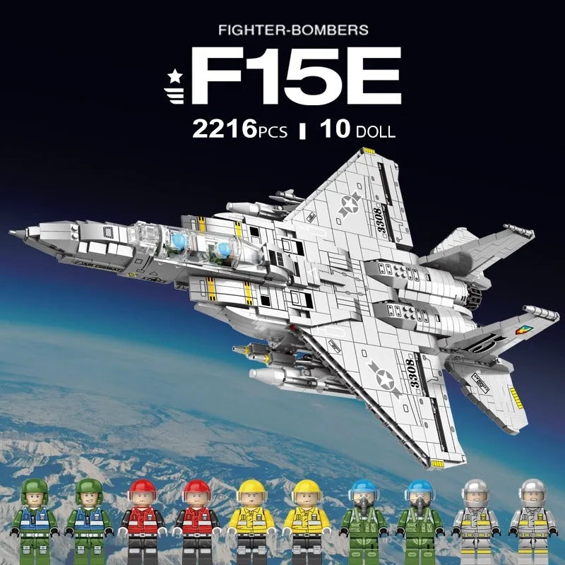 Building Blocks MOC Military Aircraft F15E Jet Fighter Plane Bricks Toys - 12