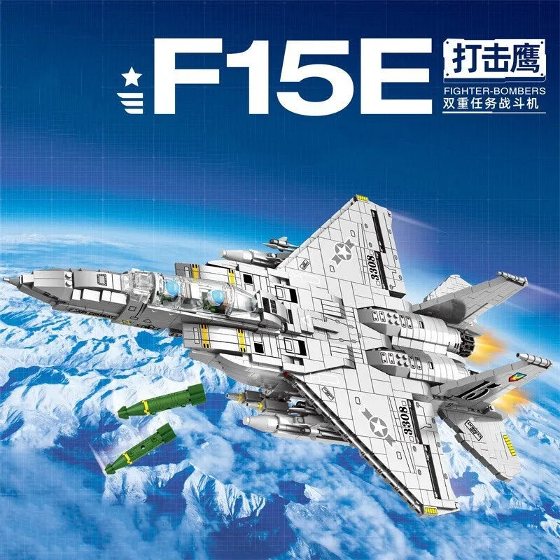Building Blocks MOC Military Aircraft F15E Jet Fighter Plane Bricks Toys - 2
