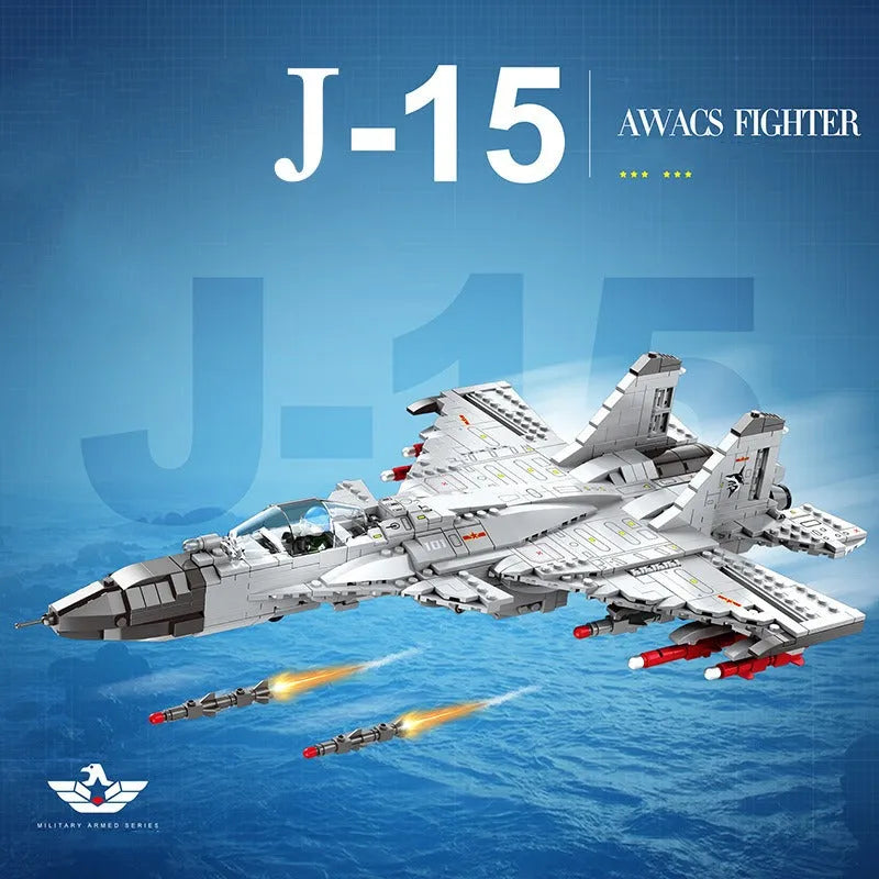 Building Blocks MOC Military Aircraft J - 15 Fighter Jet Bricks Toy - 3