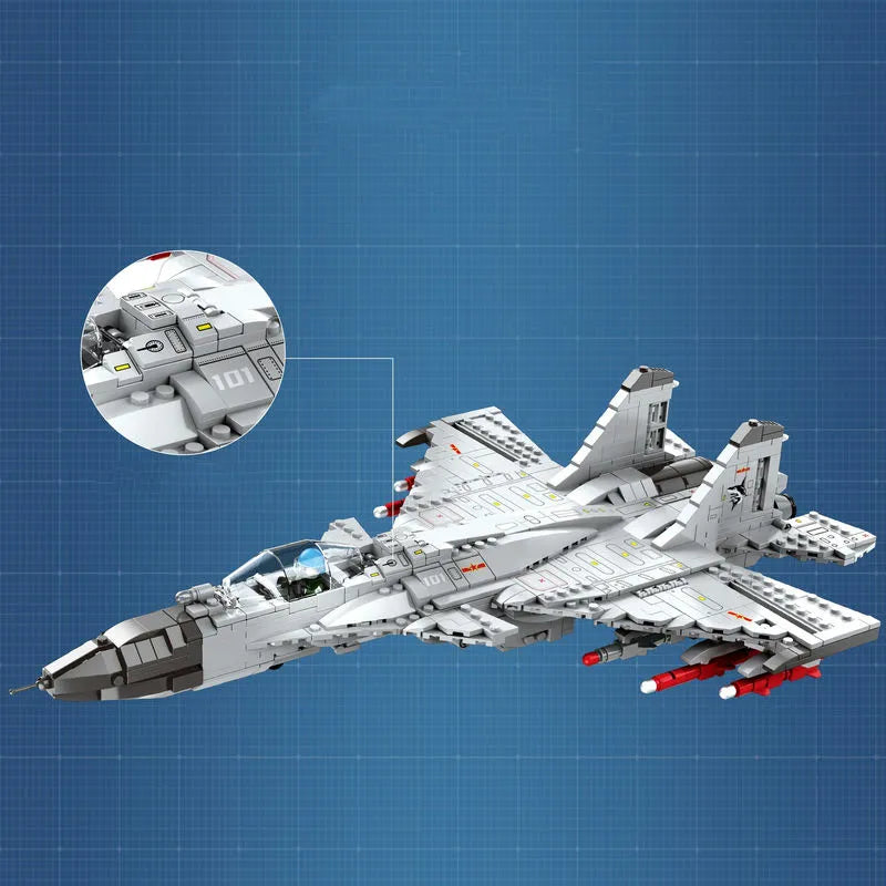 Building Blocks MOC Military Aircraft J - 15 Fighter Jet Bricks Toy - 4