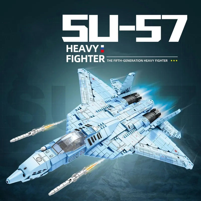 Building Blocks MOC Military Aircraft SU - 57 Heavy Fighter Jet Bricks Toy - 2