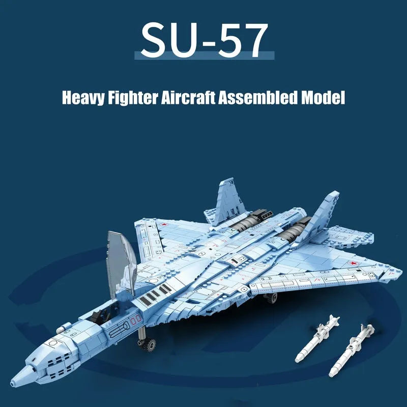 Building Blocks MOC Military Aircraft SU - 57 Heavy Fighter Jet Bricks Toy - 5
