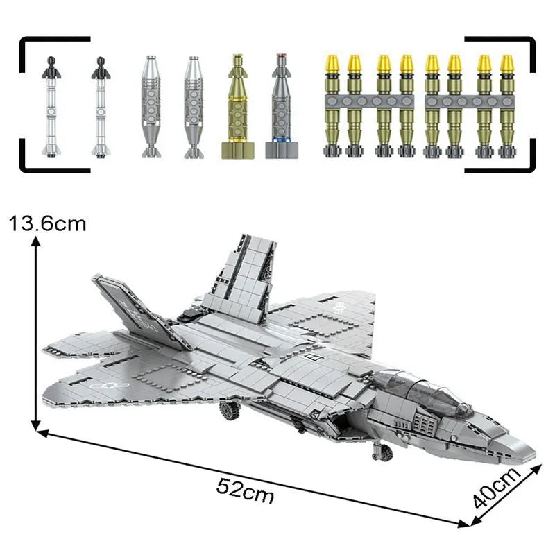 Building Blocks MOC Military F - 22 Raptor Stealth Aircraft Bricks Toy - 4