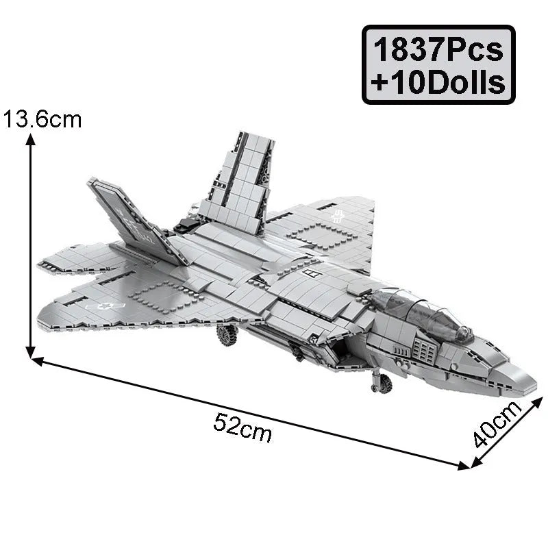 Building Blocks MOC Military F-22 Raptor Stealth Aircraft Bricks Toy - 8
