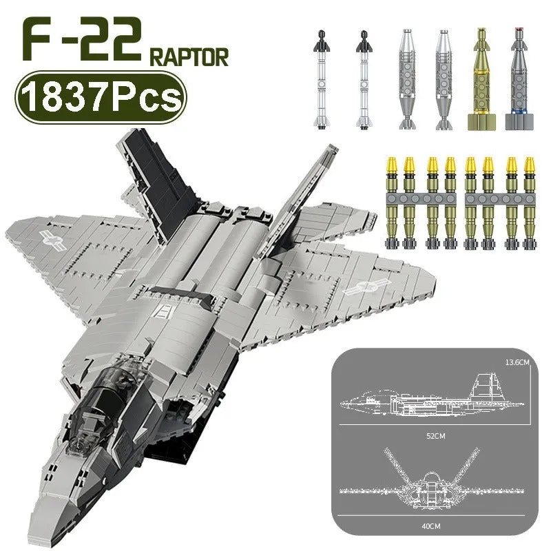 Building Blocks MOC Military F - 22 Raptor Stealth Aircraft Bricks Toy - 3