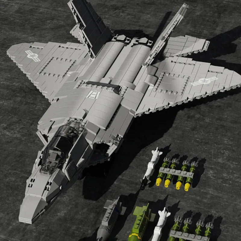 Building Blocks MOC Military F-22 Raptor Stealth Aircraft Bricks Toy - 5