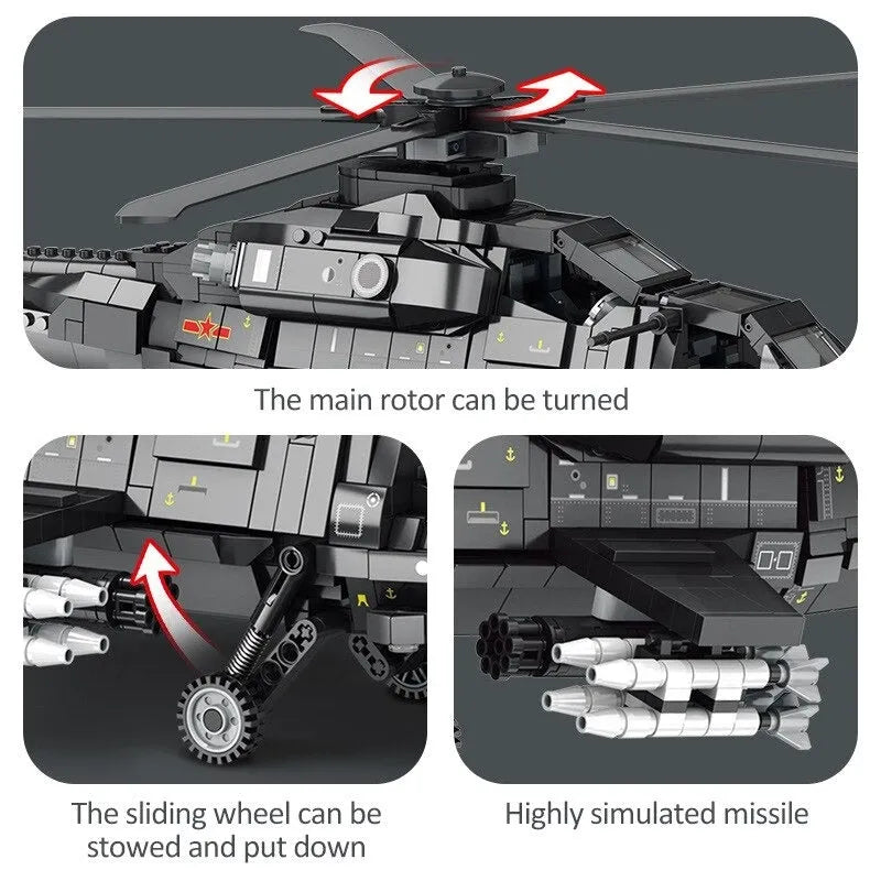 Building Blocks MOC Military WZ - 10 Gunship Attack Helicopter Bricks Toy - 10
