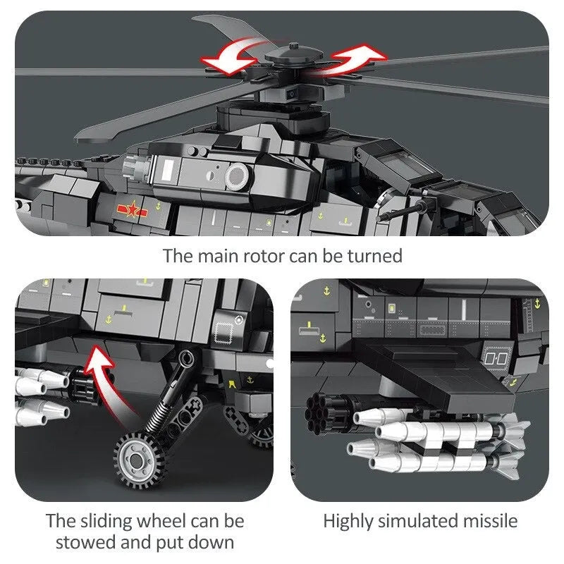 Building Blocks MOC Military WZ-10 Gunship Attack Helicopter Bricks Toy - 10