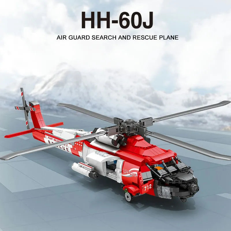 Building Blocks Tech HH-60J Search And Rescue Helicopter Bricks Toy - 3