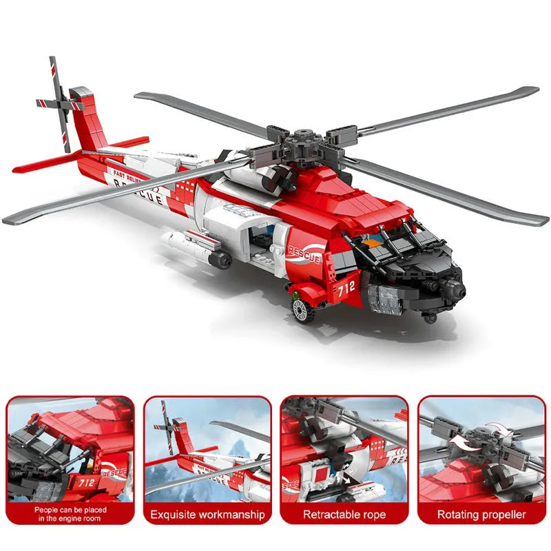 Building Blocks Tech HH-60J Search And Rescue Helicopter Bricks Toy - 4