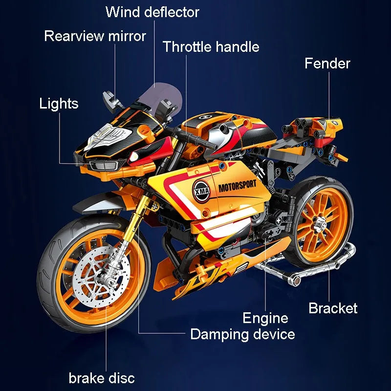Building Blocks Tech MOC Bike BMW HP2 Racing Motorcycle Bricks Toy 82002 Construction Set Toys - 4