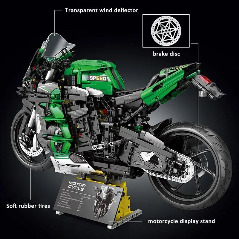 Building Blocks Tech MOC H2 Racing Motorcycle Bricks Toys 85003 - 5
