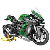 Thumbnail for Building Blocks Tech MOC H2 Racing Motorcycle Bricks Toys 85003 - 1