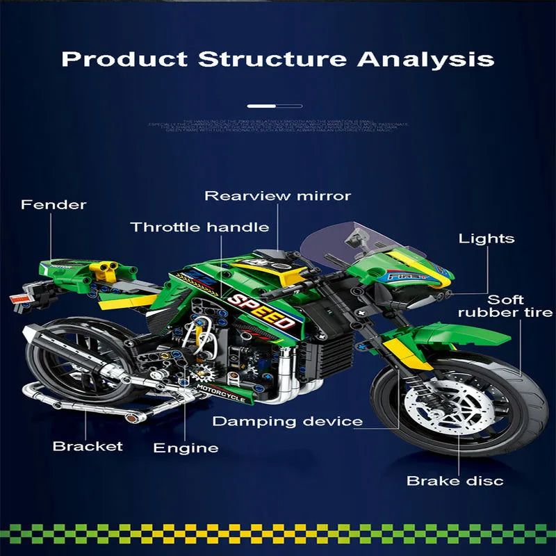 Building Blocks Tech MOC Kawasaki Z900 Racing Motorcycle Bricks Toys 82004 - 6